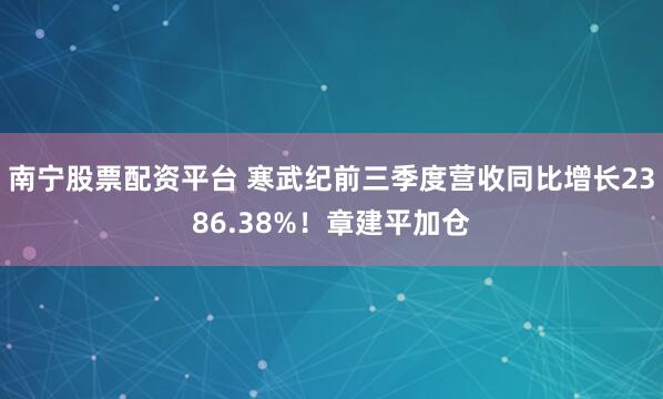 南宁股票配资平台 寒武纪前三季度营收同比增长2386.38%！章建平加仓